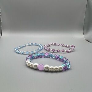 Pearl and Purple Aqua Beaded Bracelet Set - Handmade #B0131T
